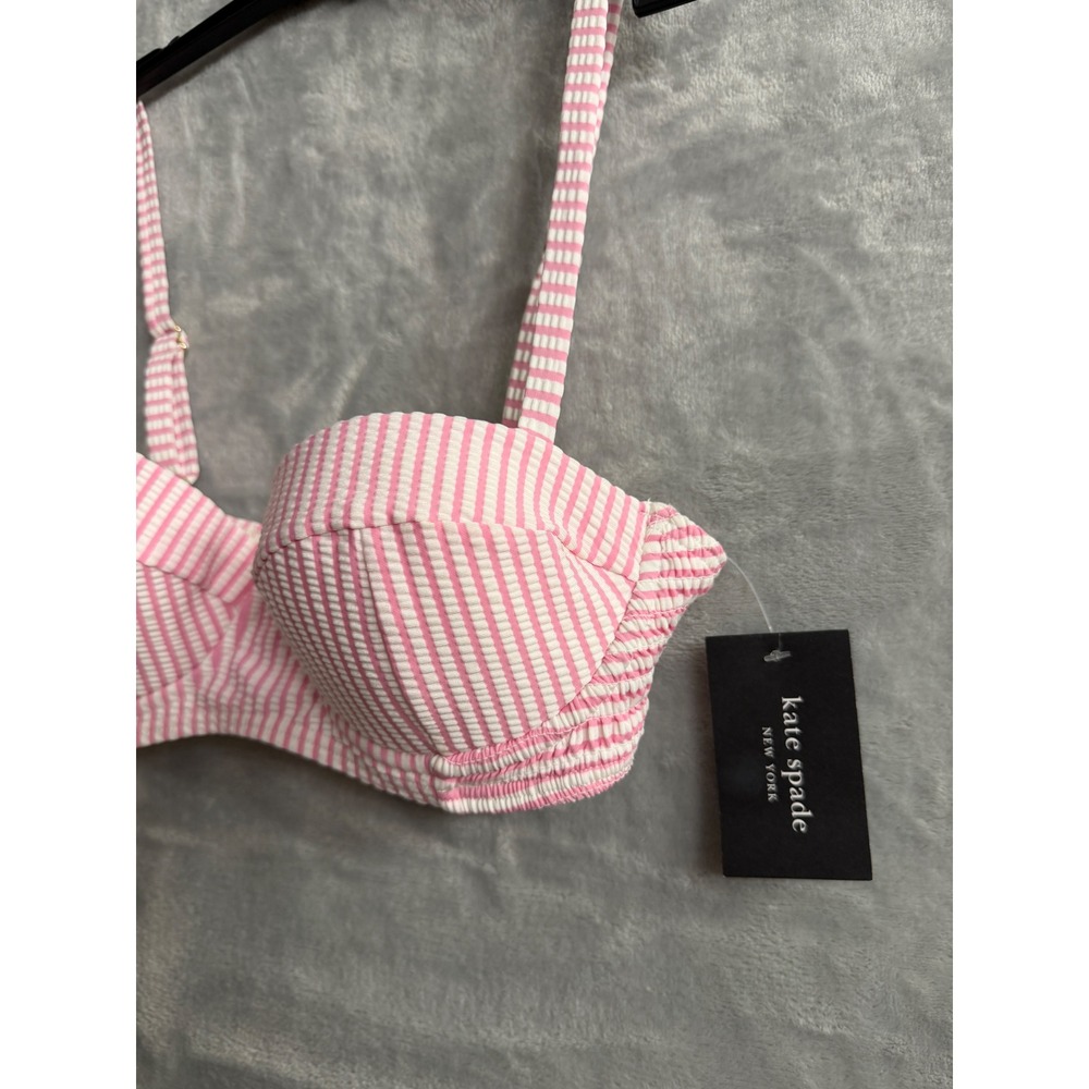 Kate Spade New York Pink White Smocked Bikini Bra Top. NWT. XS - Picture 7 of 9